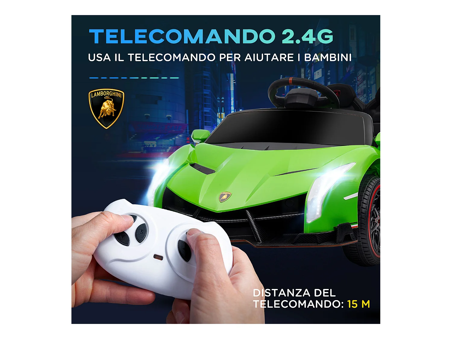 Macchina elettrica per bambini lamborghini 12v con telecomando verde