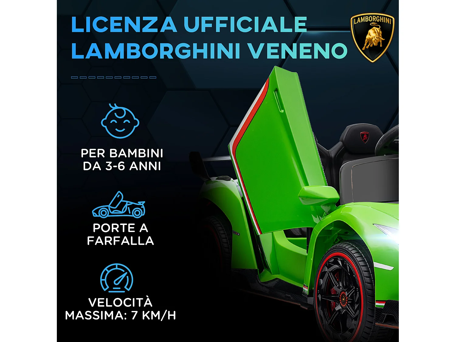 Macchina elettrica per bambini lamborghini 12v con telecomando verde