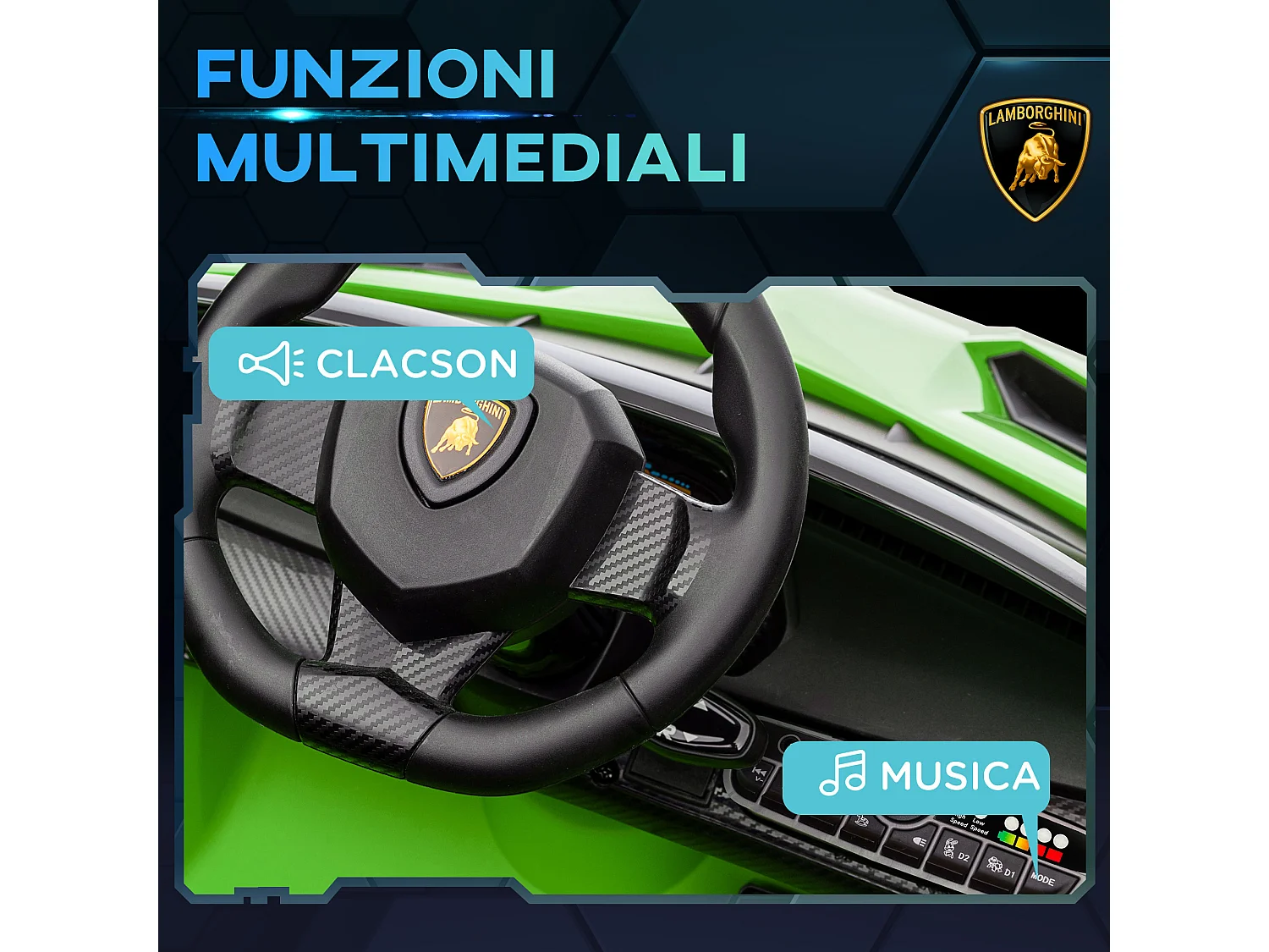 Macchina elettrica per bambini lamborghini 12v con telecomando verde