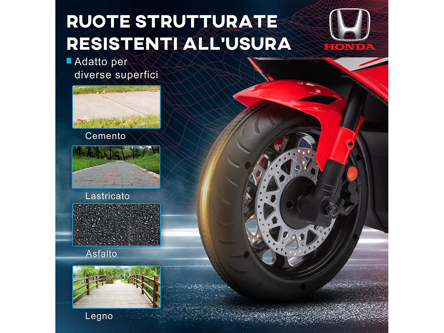 Moto elettrica per bambini con licenza honda 6v velocità 3km/h rosso