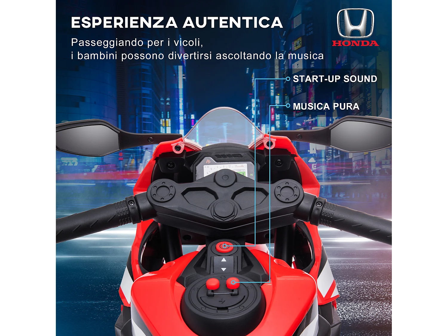 Moto elettrica per bambini con licenza honda 6v velocità 3km/h rosso