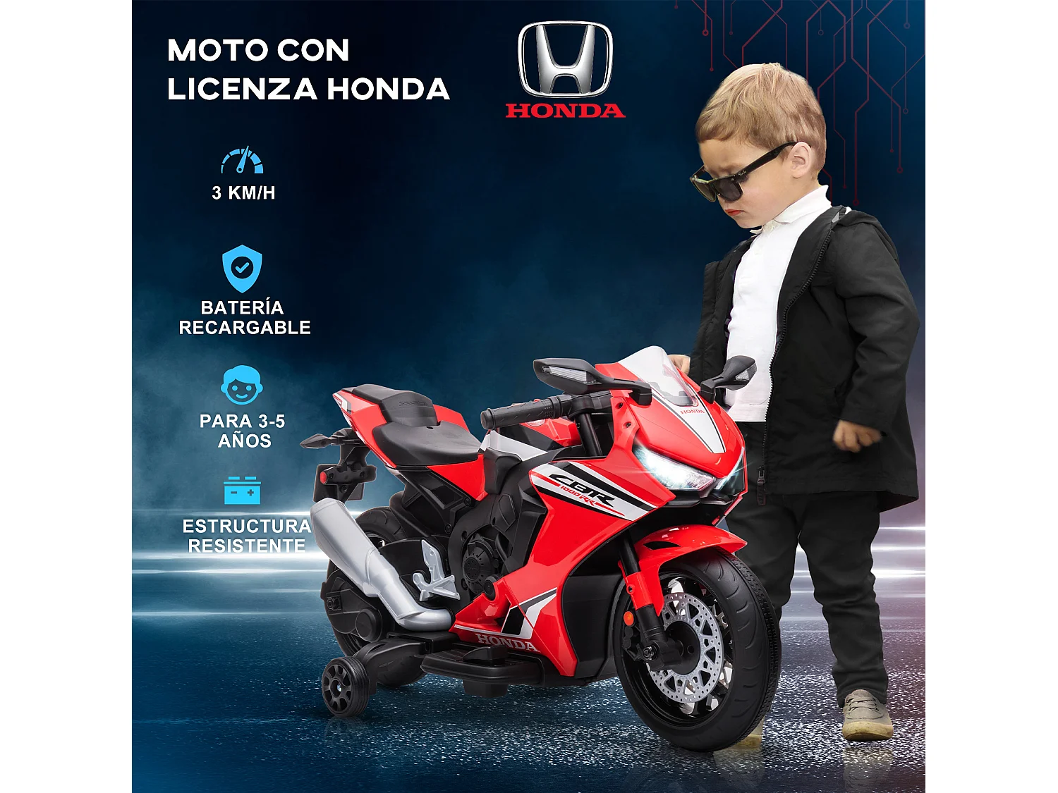 Moto elettrica per bambini con licenza honda 6v velocità 3km/h rosso