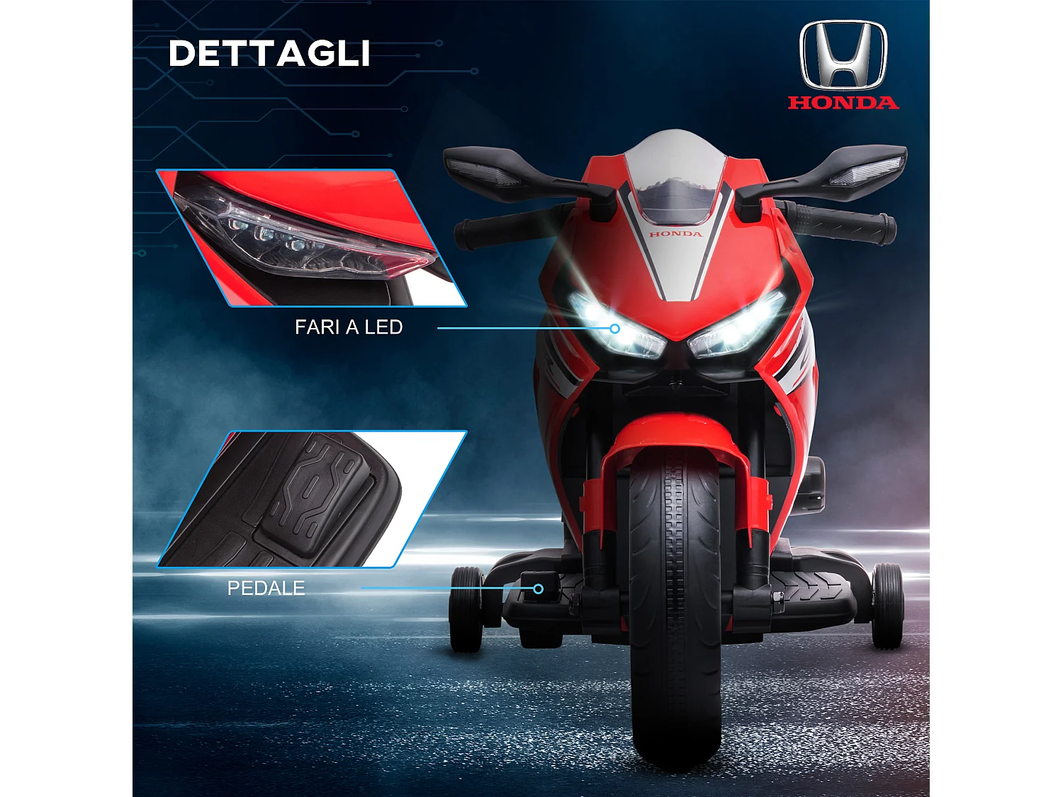 Moto elettrica per bambini con licenza honda 6v velocità 3km/h rosso