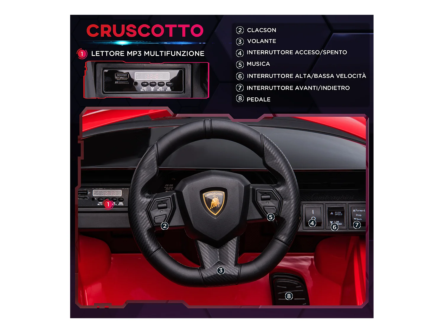 Macchina per bambini lamborghini telecomando velocità 3-8km/h