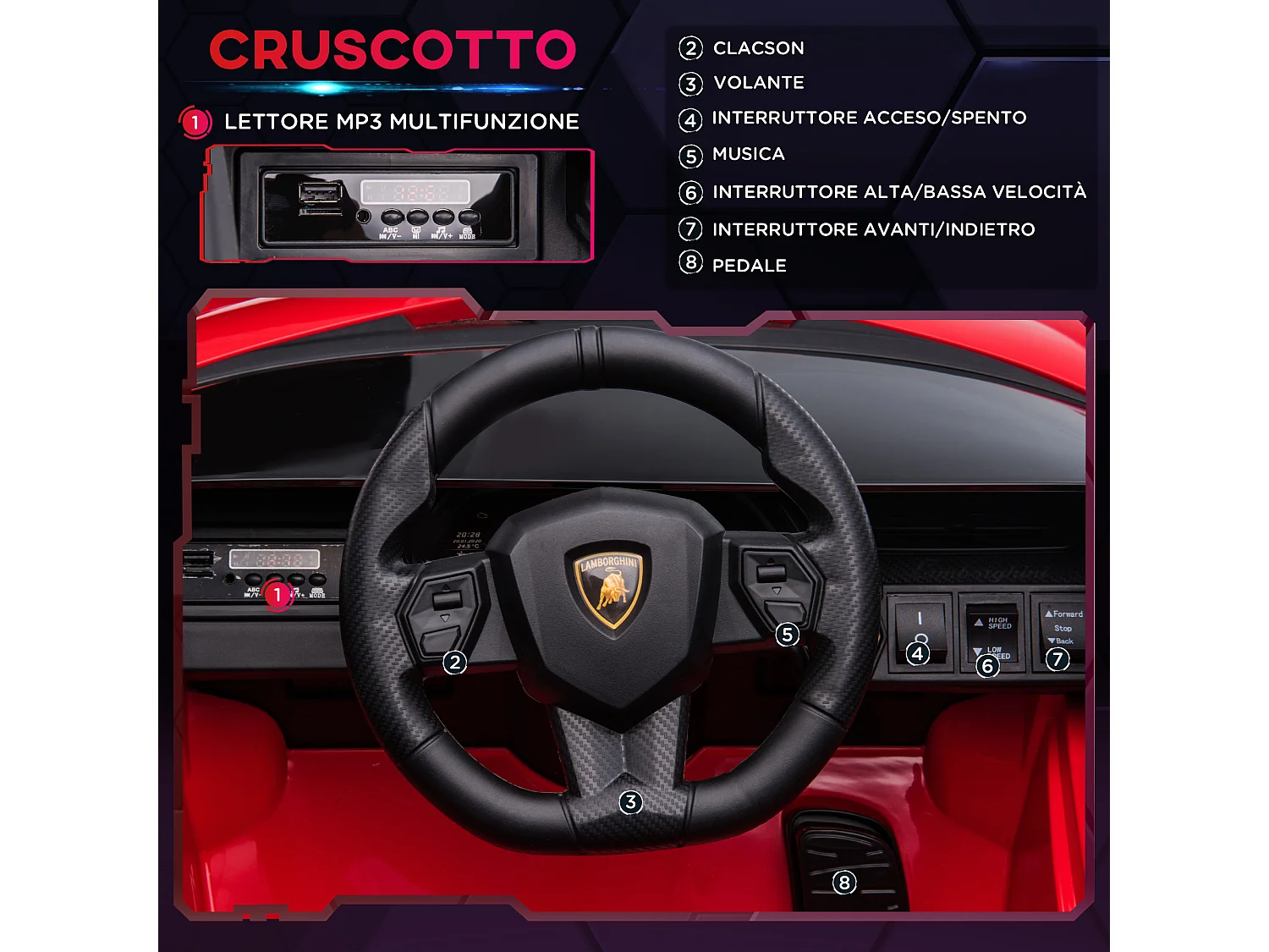 Macchina per bambini lamborghini telecomando velocità 3-8km/h