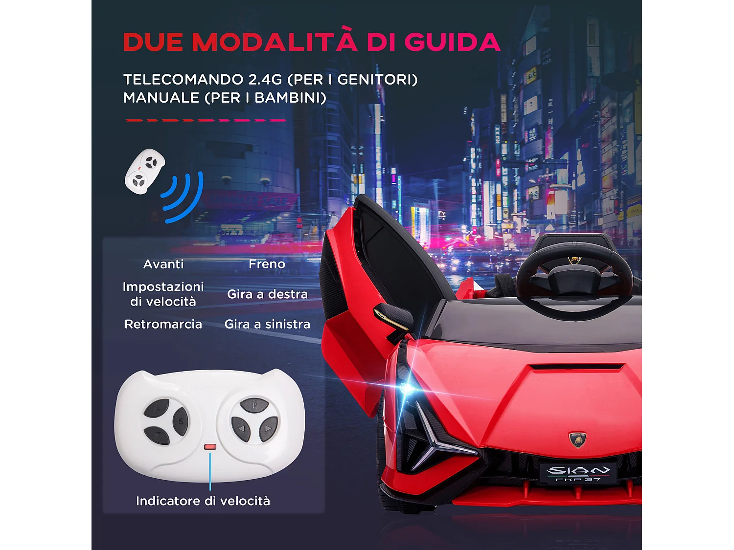Macchina per bambini lamborghini telecomando velocità 3-8km/h