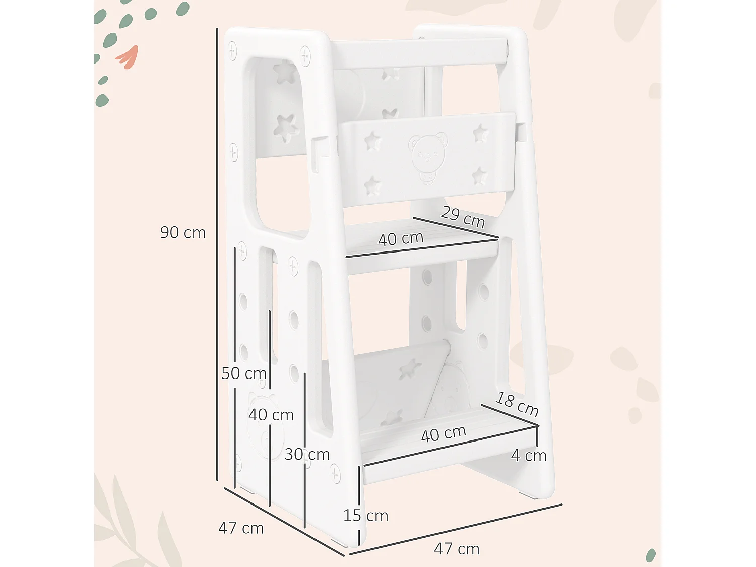 Scaletta per bambini a 3 altezze regolabili 47x47x90 cm bianco