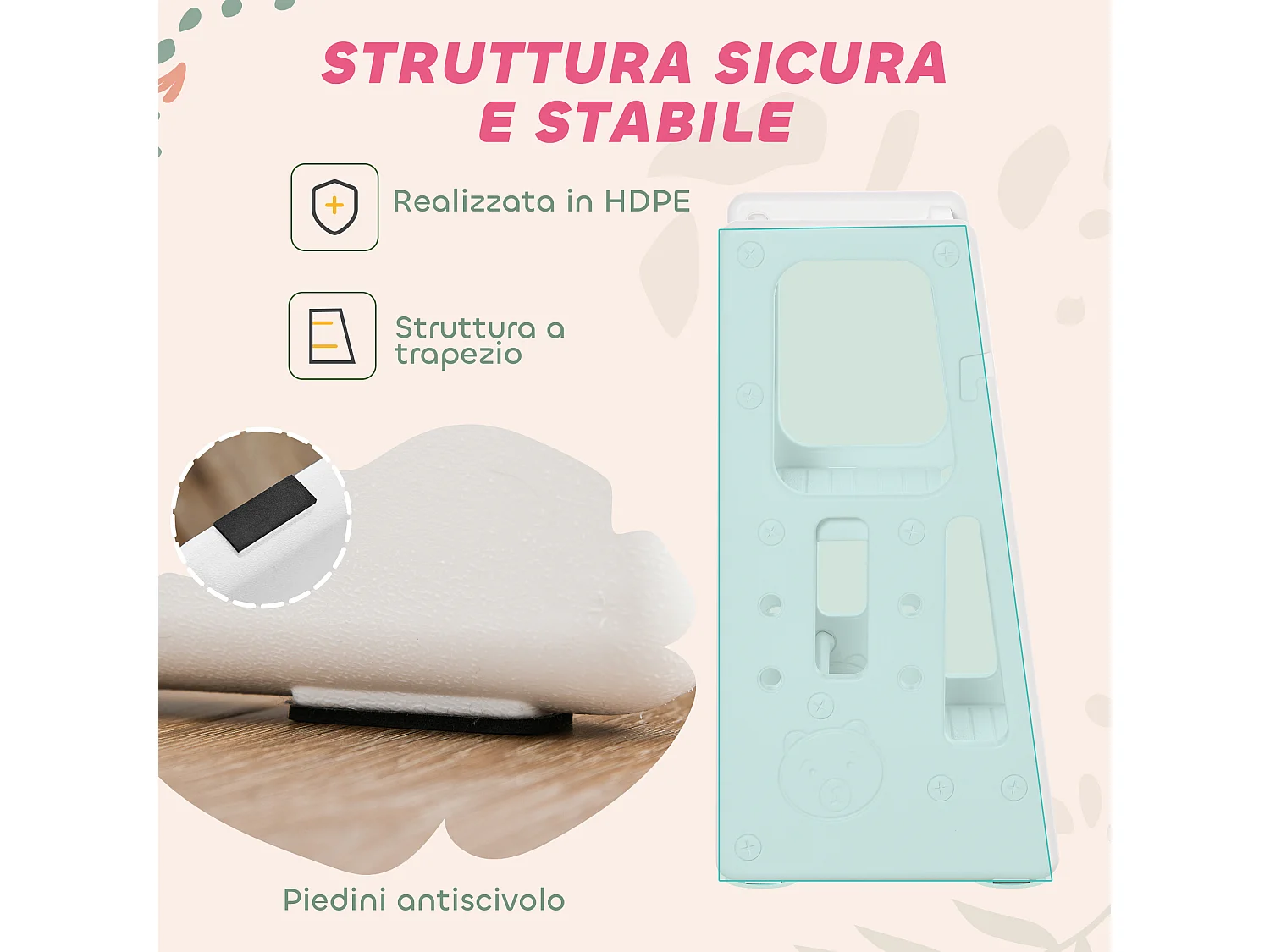 Scaletta per bambini a 3 altezze regolabili 47x47x90 cm bianco