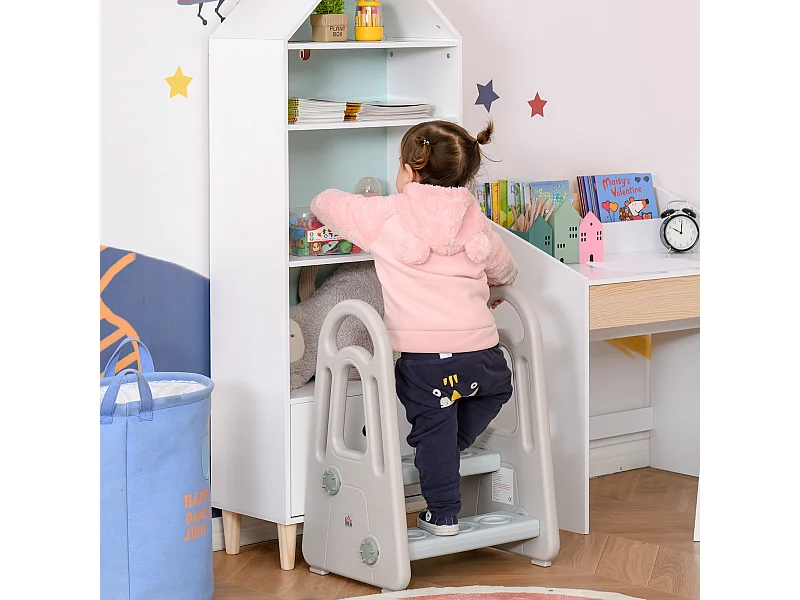 Sgabello per bambini 2-5 anni scaletta a 2 gradini blu e grigio