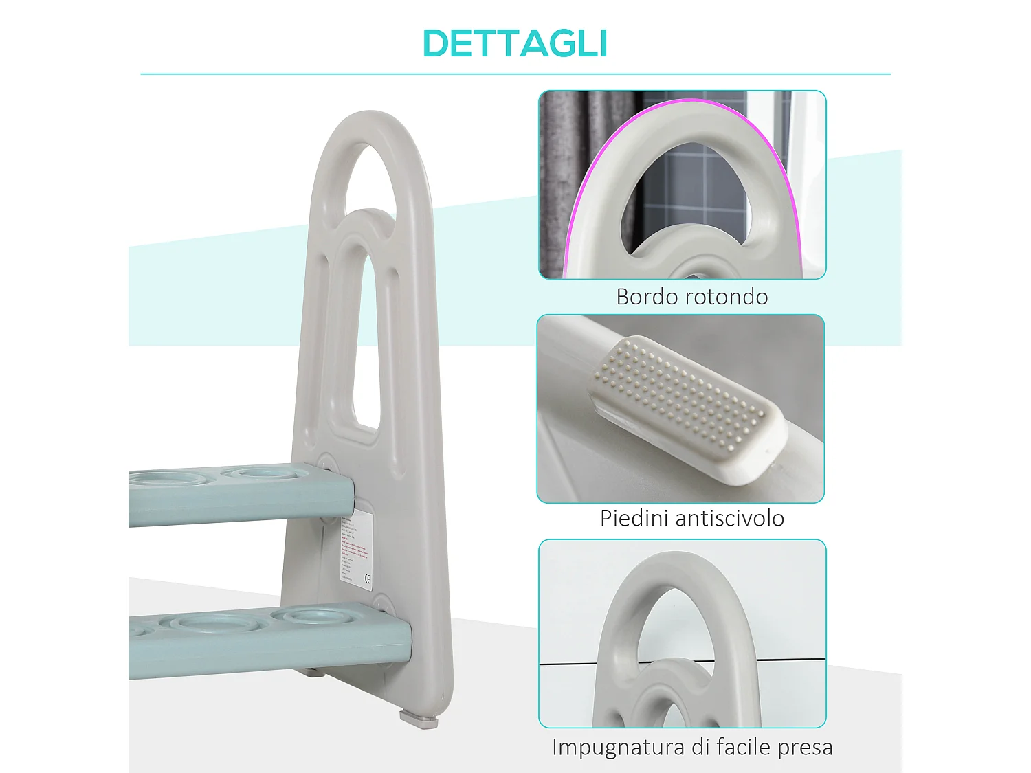 Sgabello per bambini 2-5 anni scaletta a 2 gradini blu e grigio