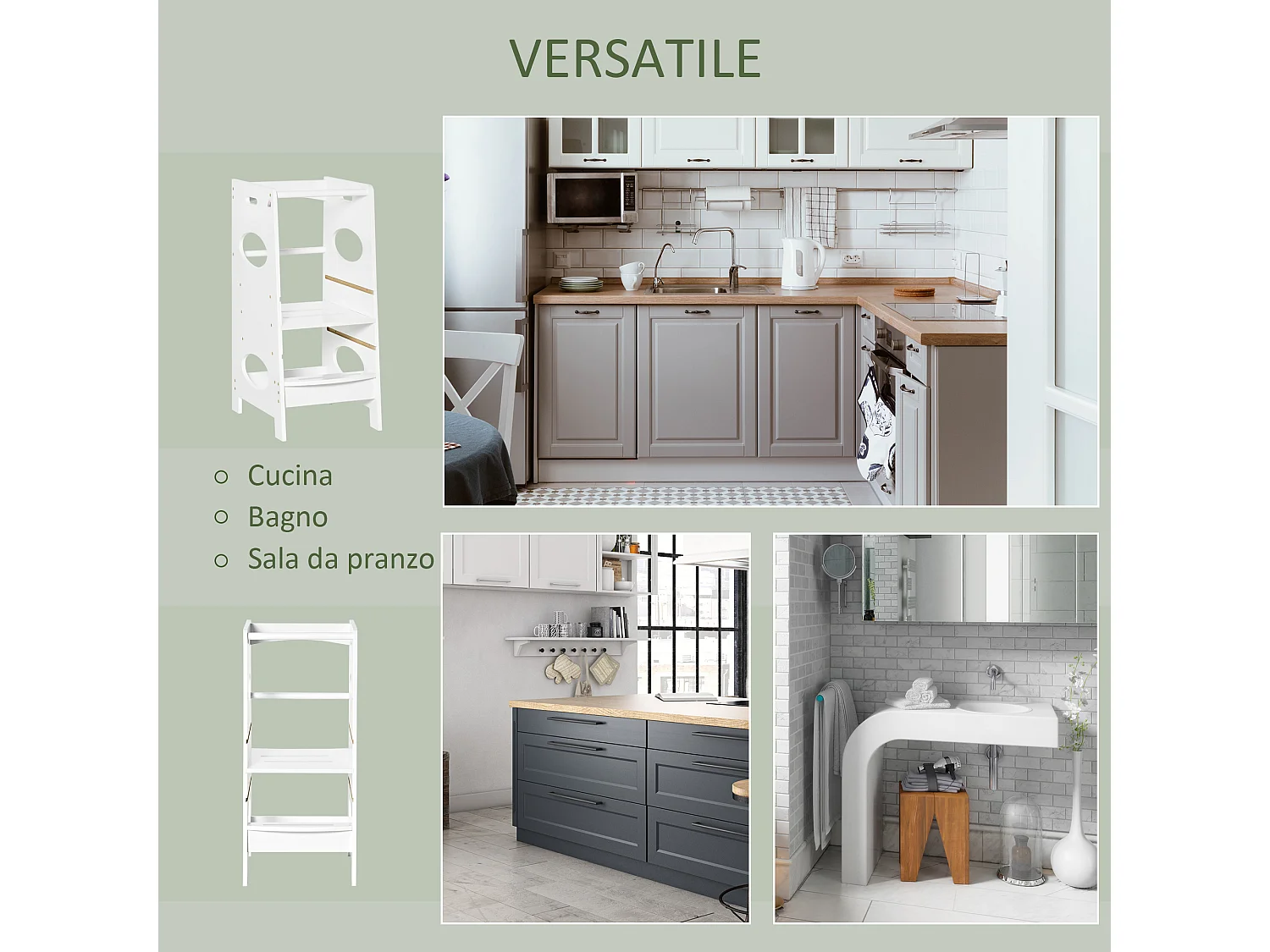 Torre montessoriana in legno learning tower altezza regolabile