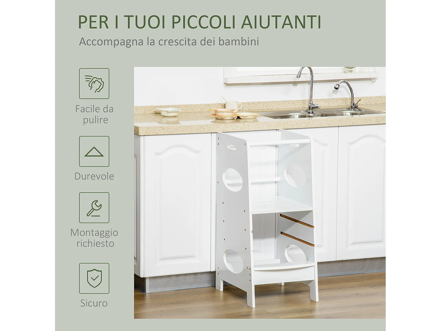 Torre montessoriana in legno learning tower altezza regolabile