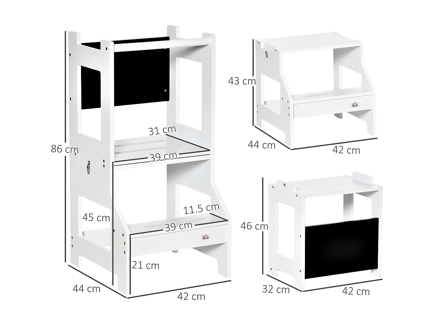 Scala montessori 2 in 1 bambini 3-6 anni con lavagna bianco