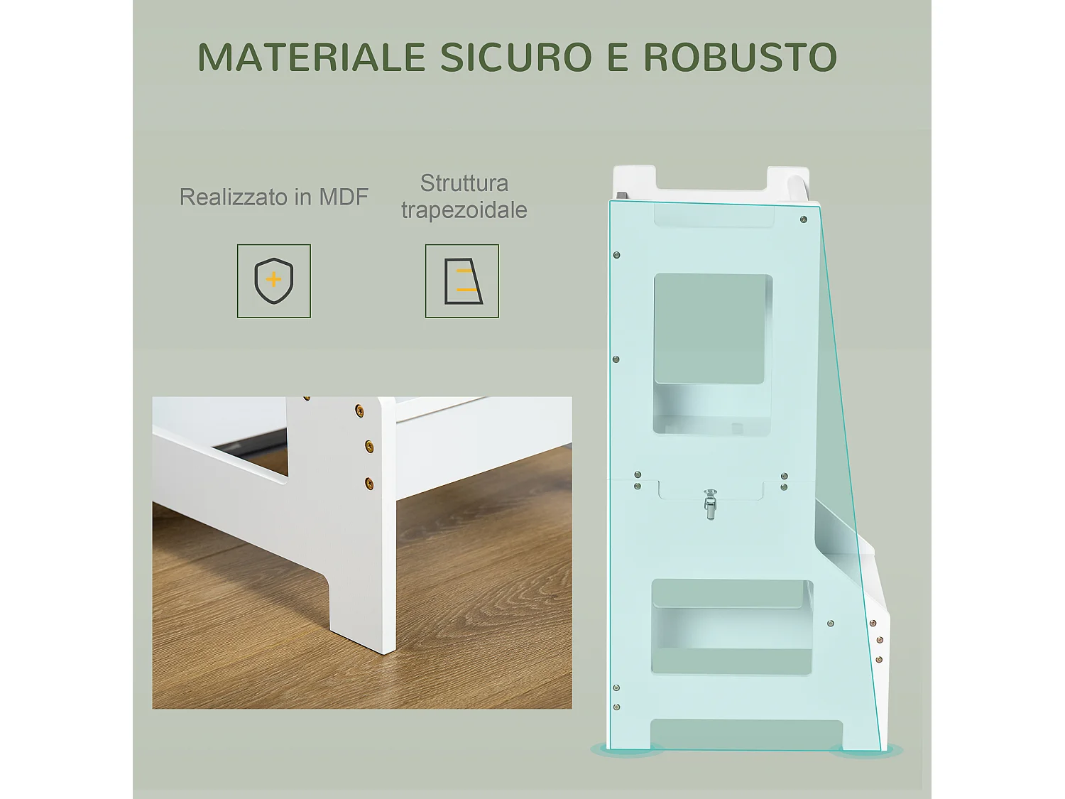 Scala montessori 2 in 1 bambini 3-6 anni con lavagna bianco
