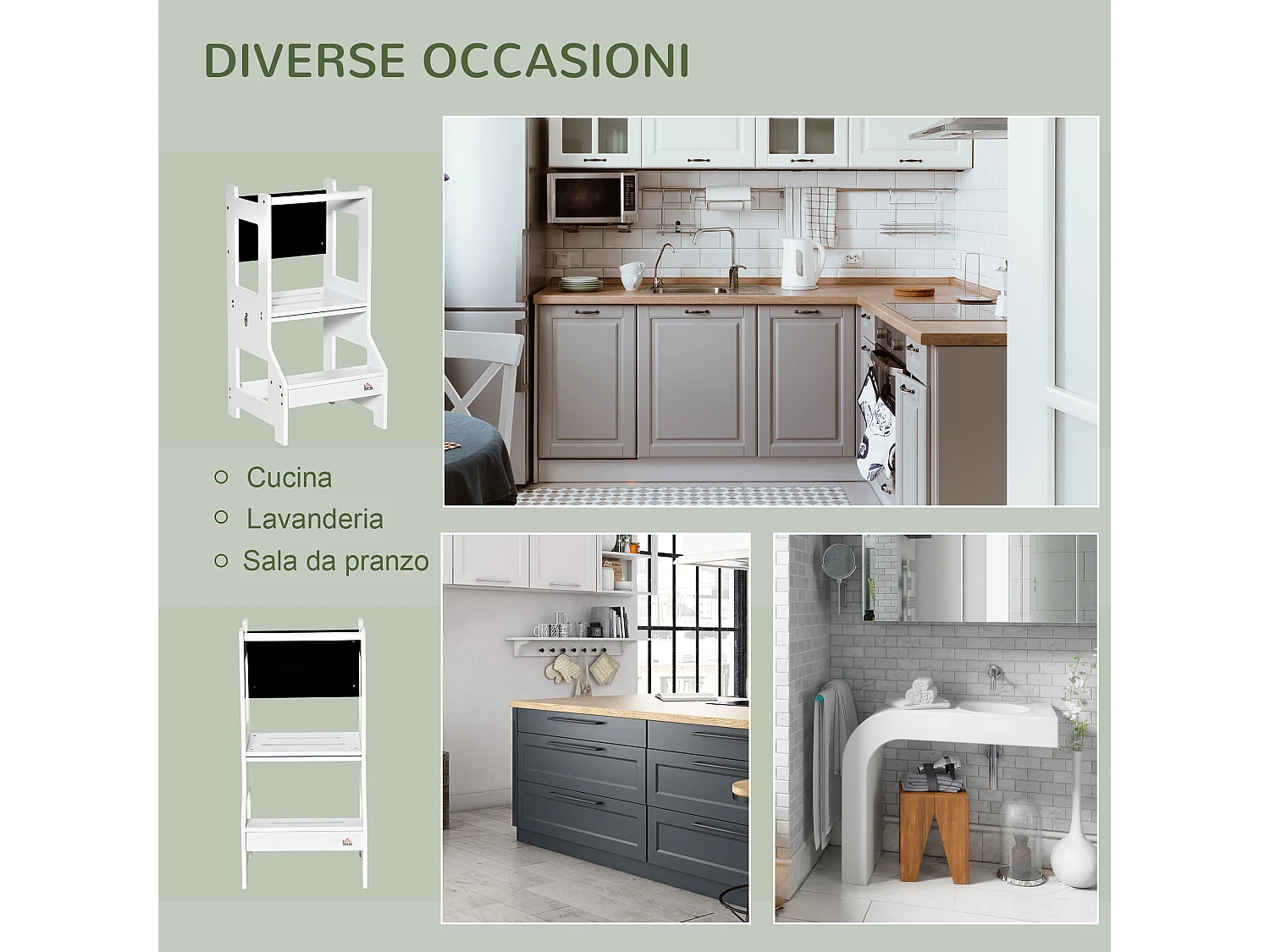 Scala montessori 2 in 1 bambini 3-6 anni con lavagna bianco