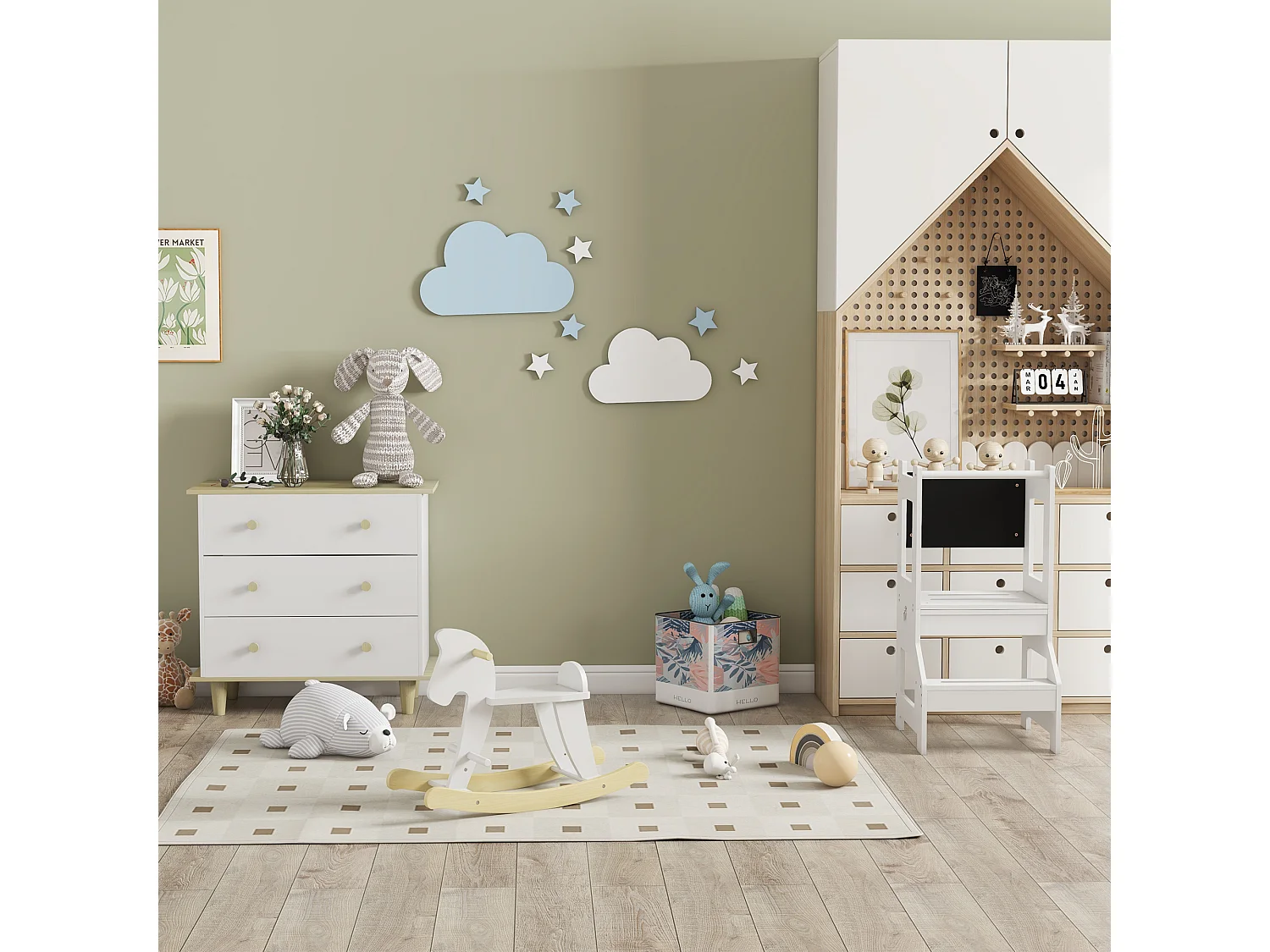 Scala montessori 2 in 1 bambini 3-6 anni con lavagna bianco