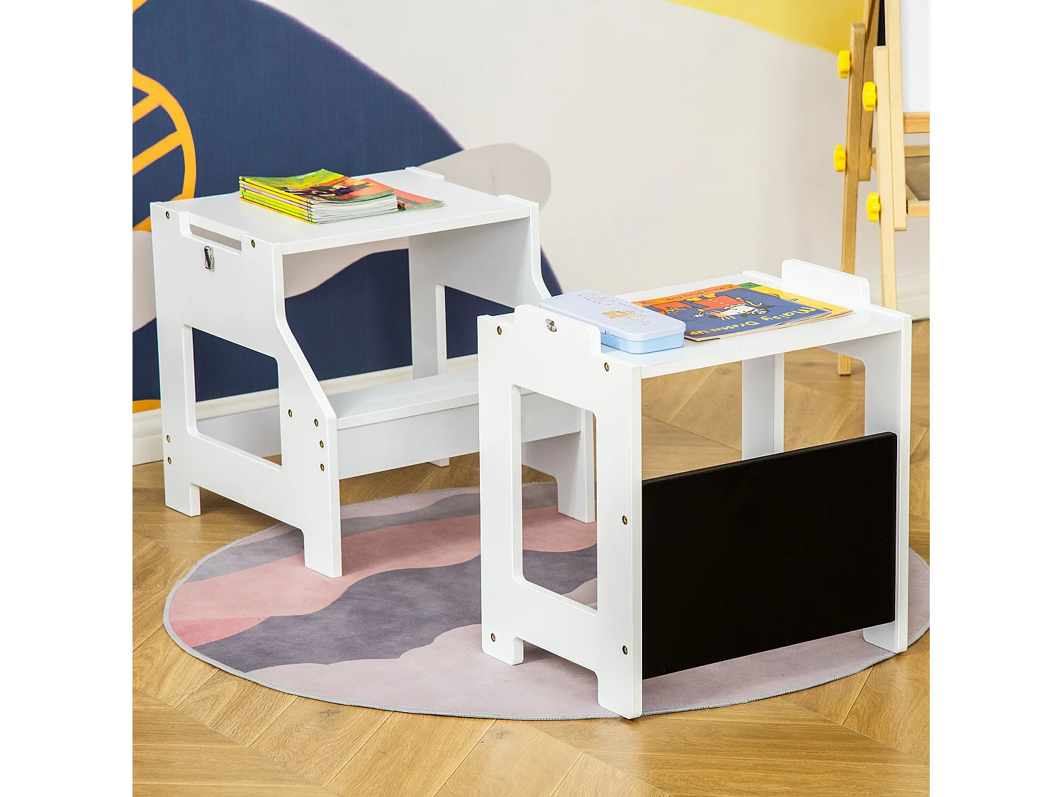 Scala montessori 2 in 1 bambini 3-6 anni con lavagna bianco