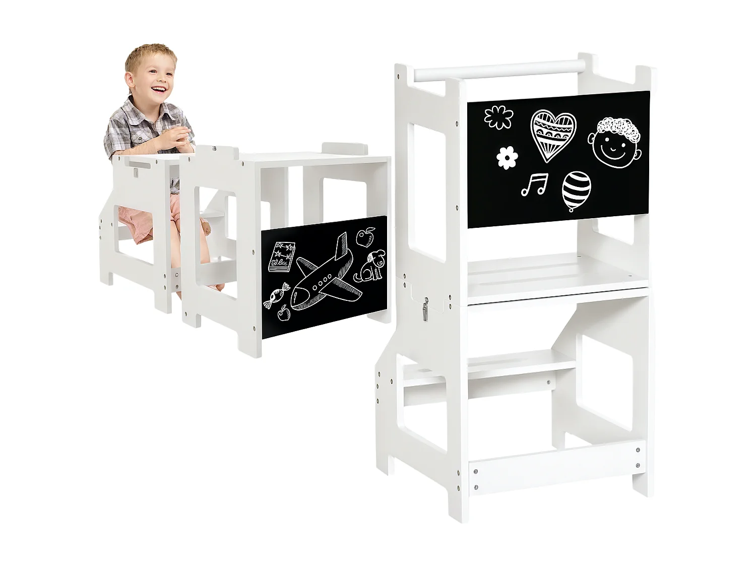 Scala montessori 2 in 1 bambini 3-6 anni con lavagna bianco