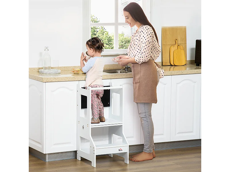 Scala montessori 2 in 1 bambini 3-6 anni con lavagna bianco