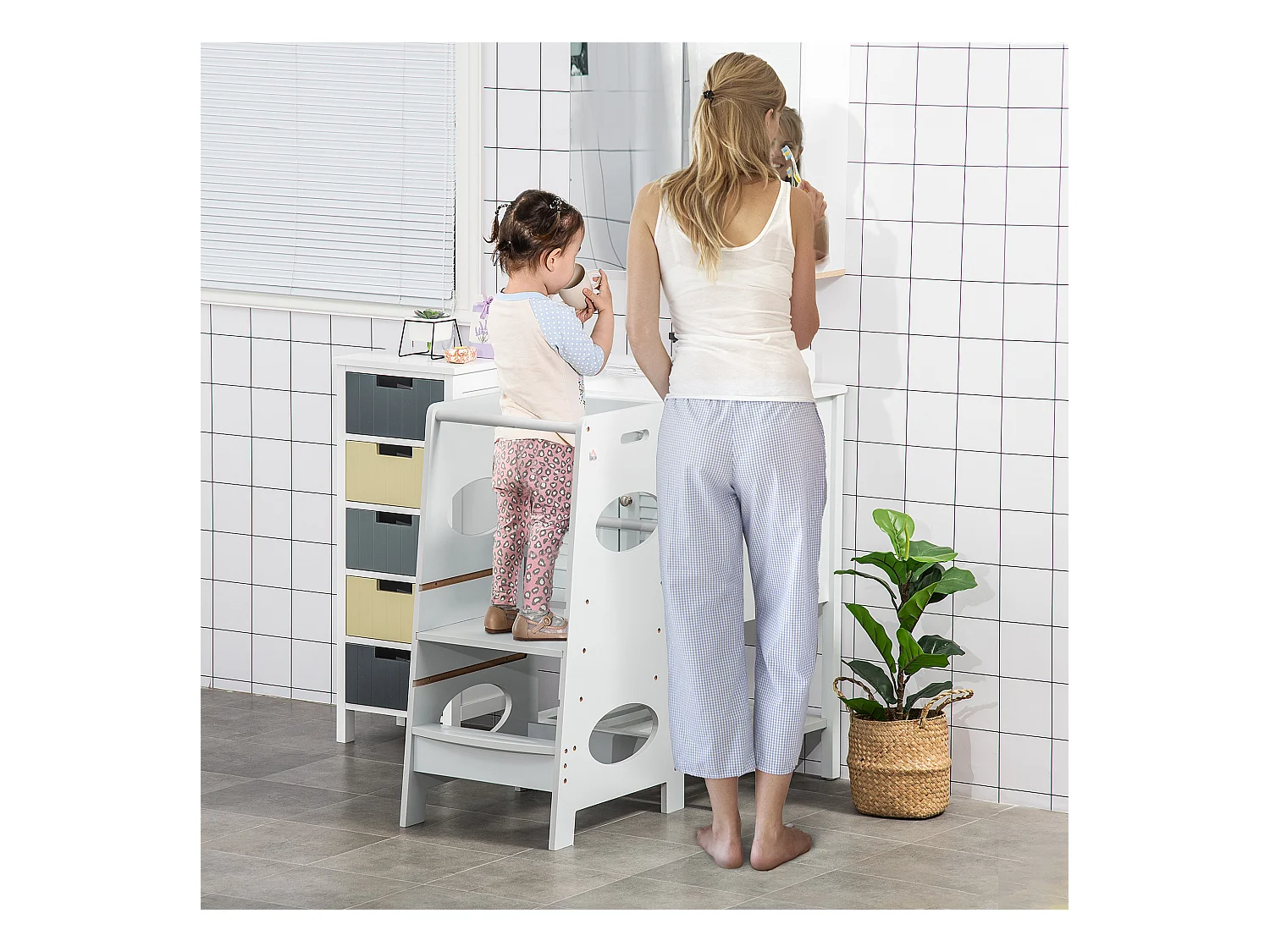 Torre montessoriana con altezza regolabile per bambini 3-6 anni grigio