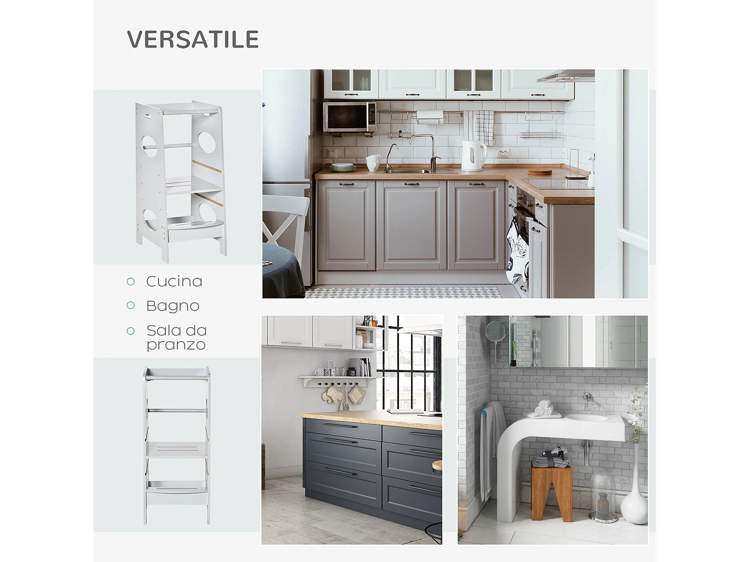 Torre montessoriana con altezza regolabile per bambini 3-6 anni grigio