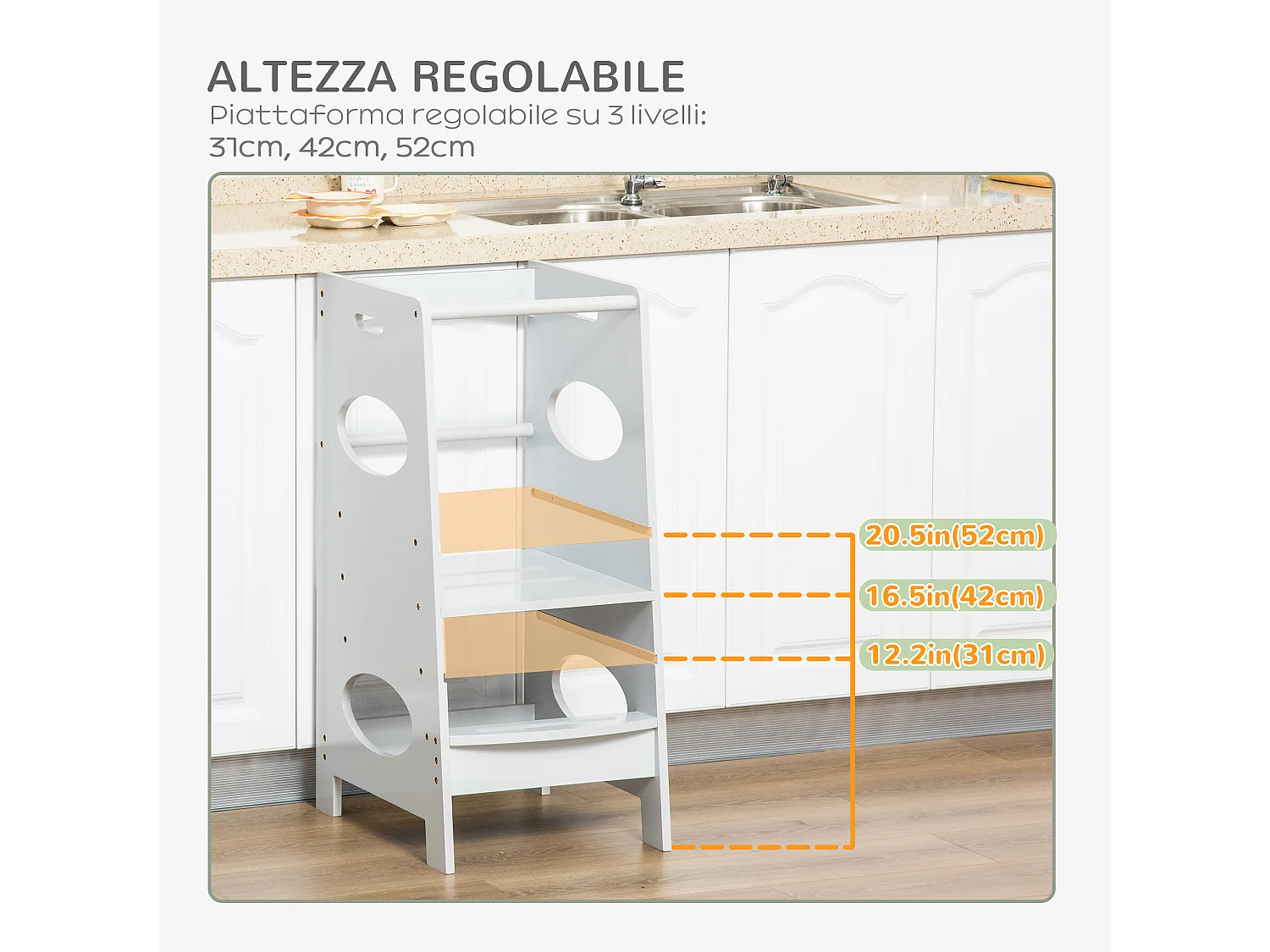 Torre montessoriana con altezza regolabile per bambini 3-6 anni grigio