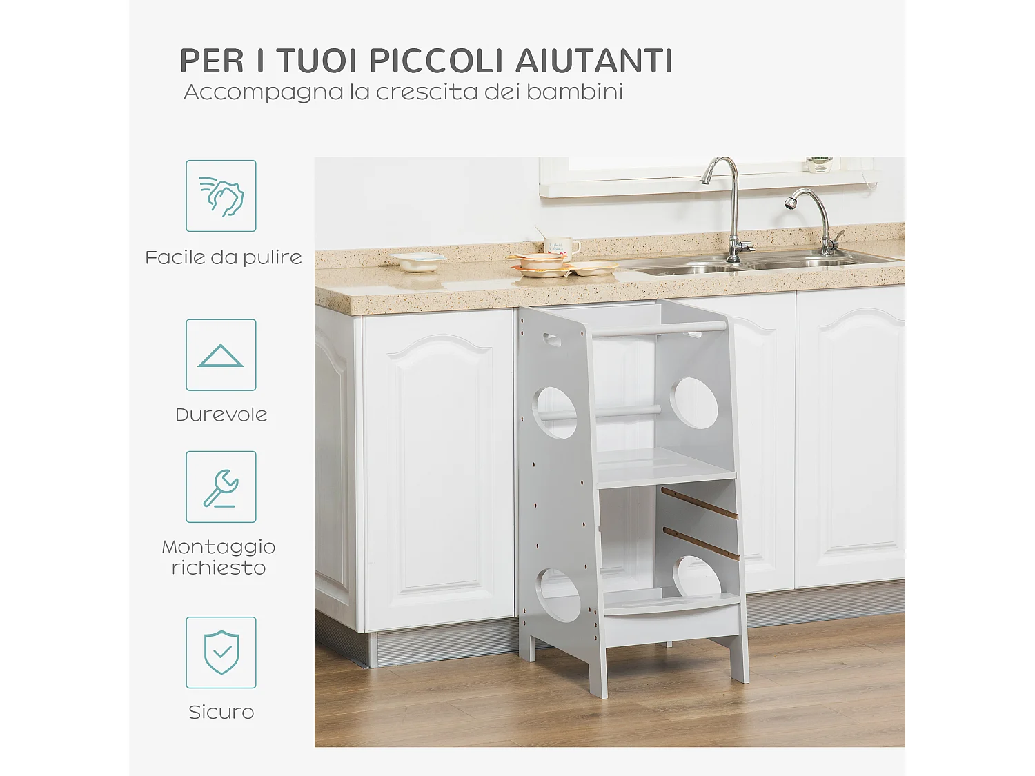 Torre montessoriana con altezza regolabile per bambini 3-6 anni grigio