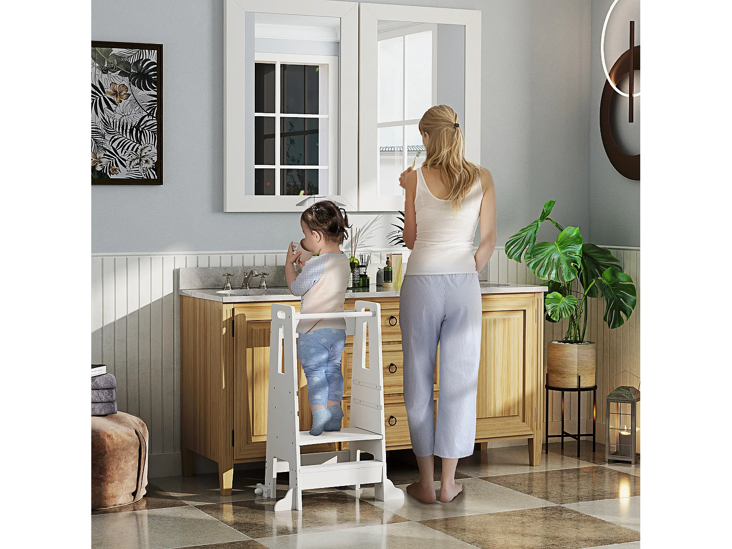 Scala montessori per bambini regolabile su 3 livelli in legno bianco