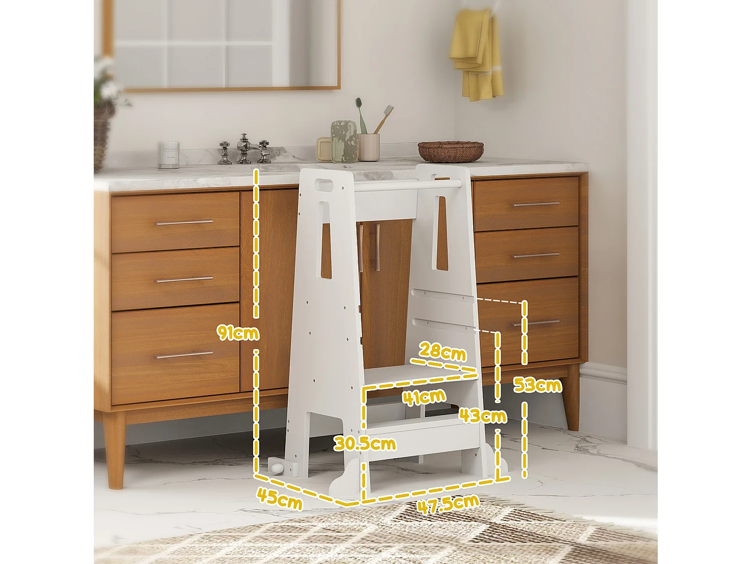 Scala montessori per bambini regolabile su 3 livelli in legno bianco