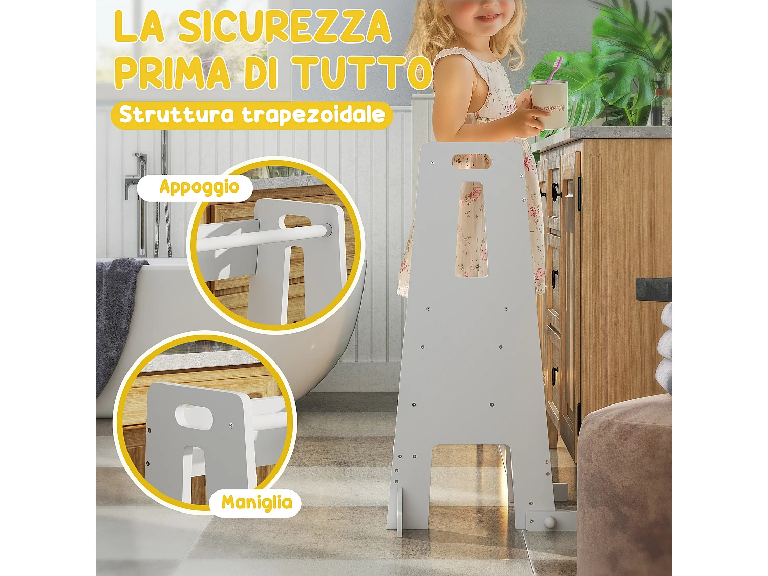 Scala montessori per bambini regolabile su 3 livelli in legno bianco