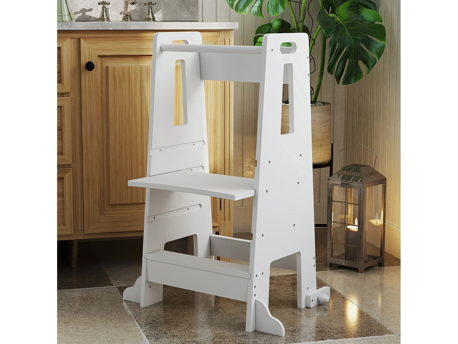 Scala montessori per bambini regolabile su 3 livelli in legno bianco