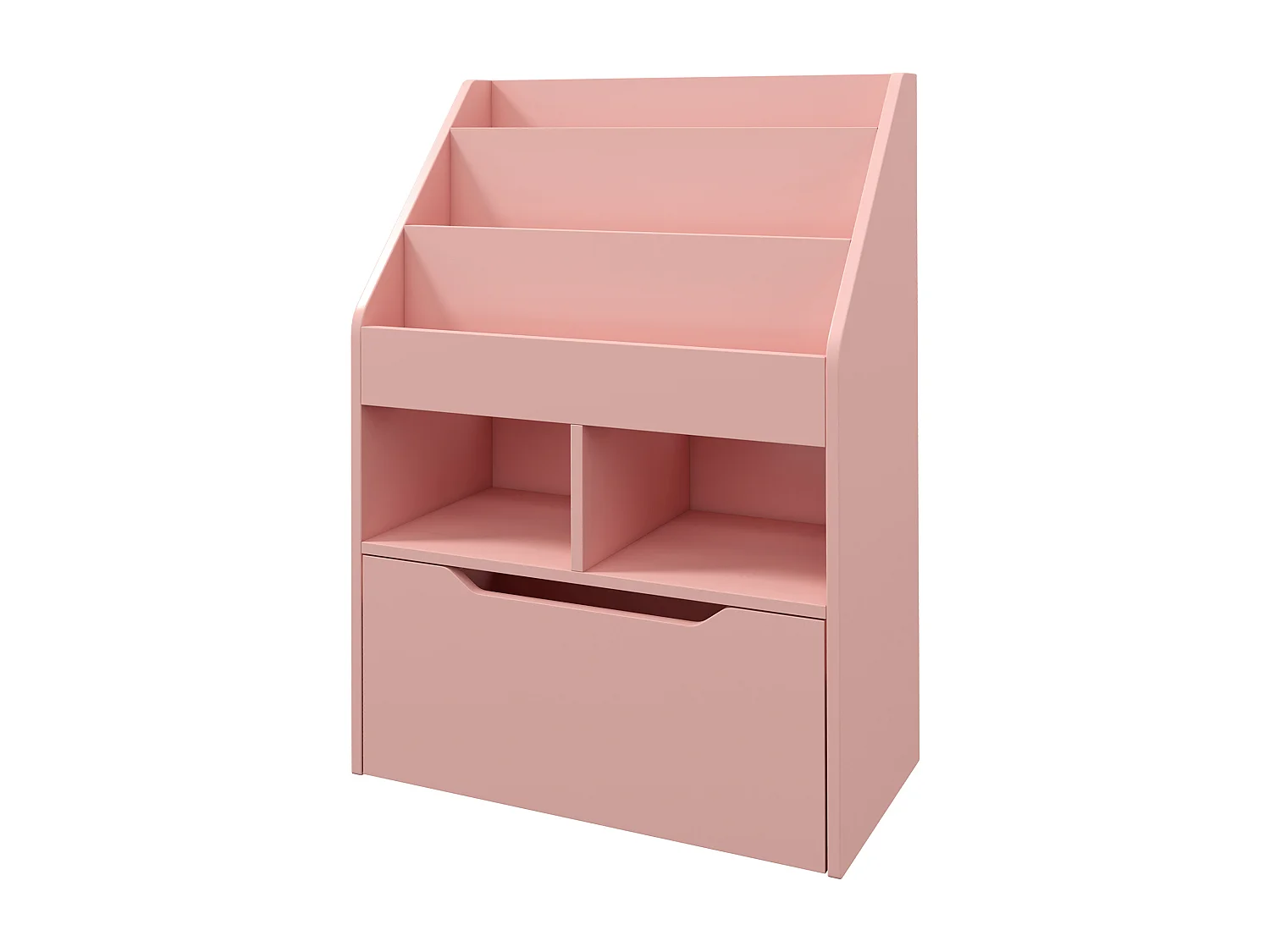 Piccola libreria per bambini con ripiani e cassetto in mdf rosa