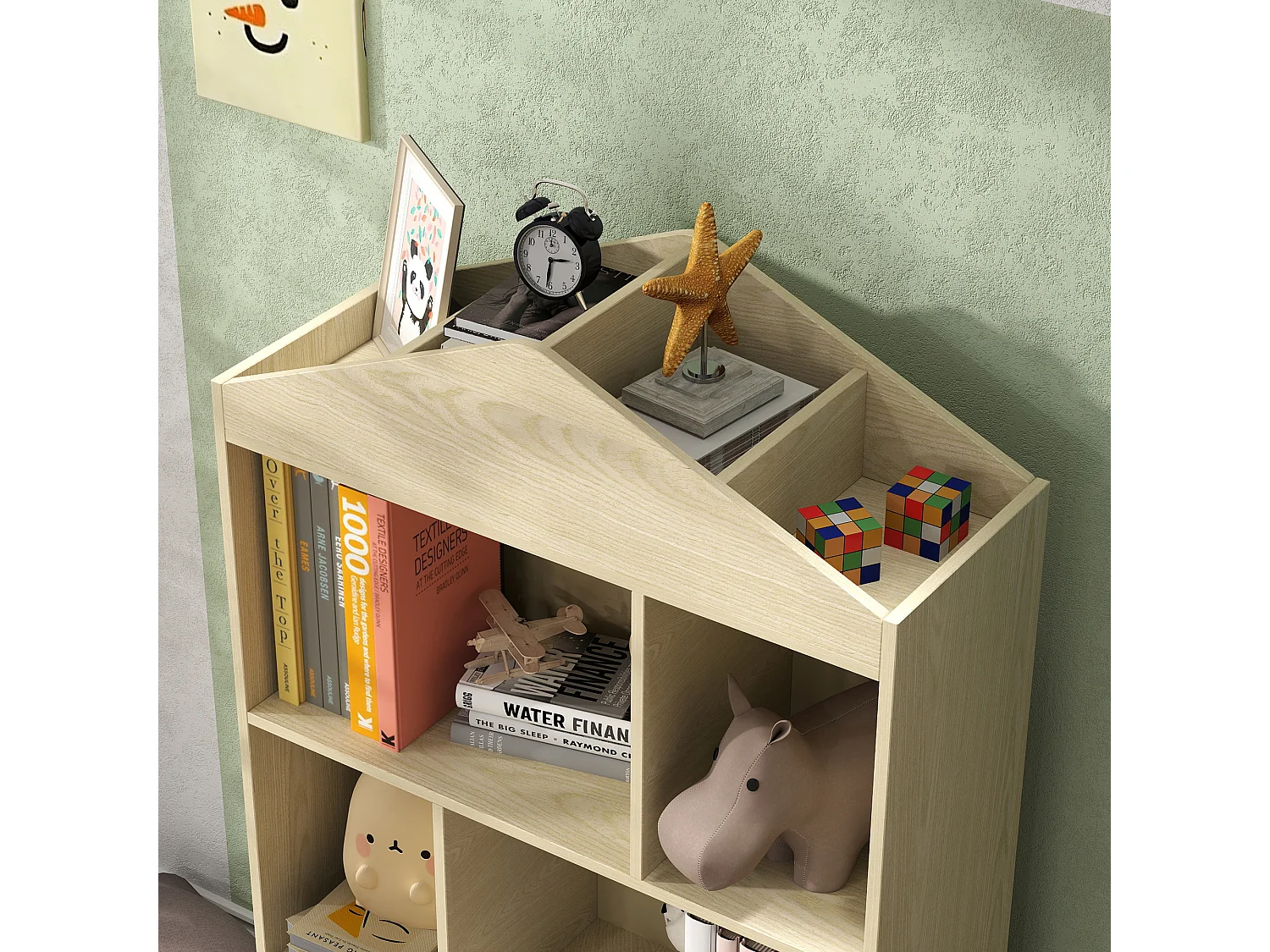 Libreria per bambini con ripiani aperti armadietto inferiore in legno