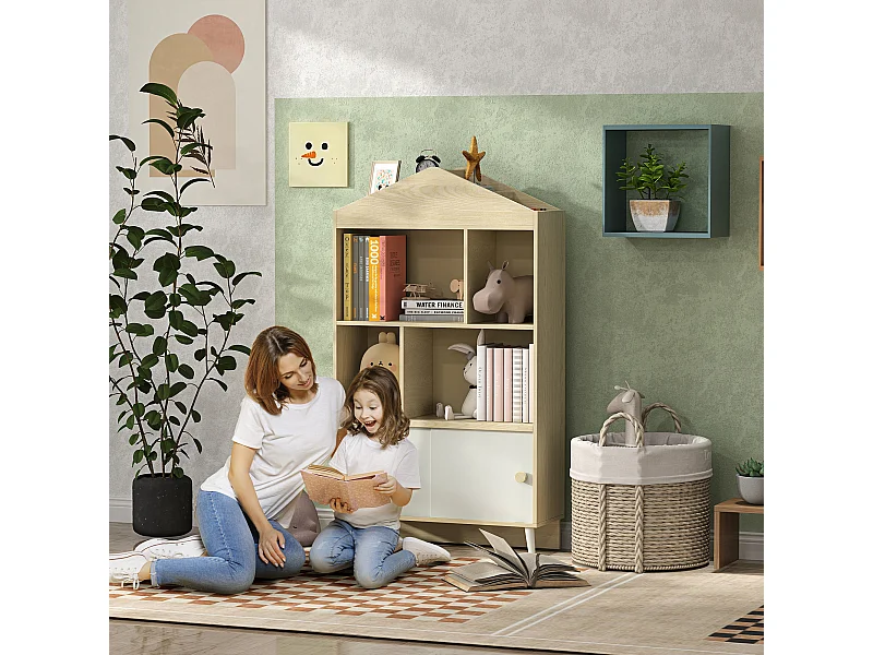 Libreria per bambini con ripiani aperti armadietto inferiore in legno