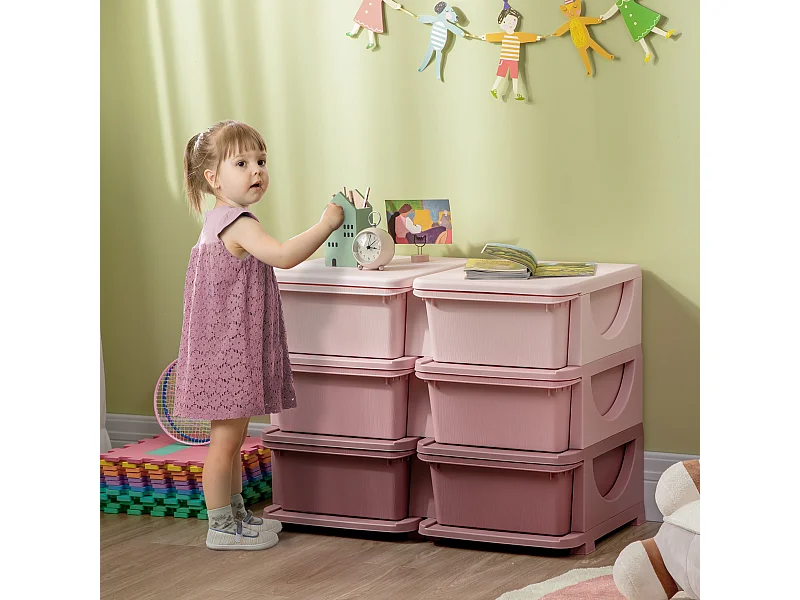 Cassettiera 6 cassetti per bambini con bordi arrotondati in pp rosa