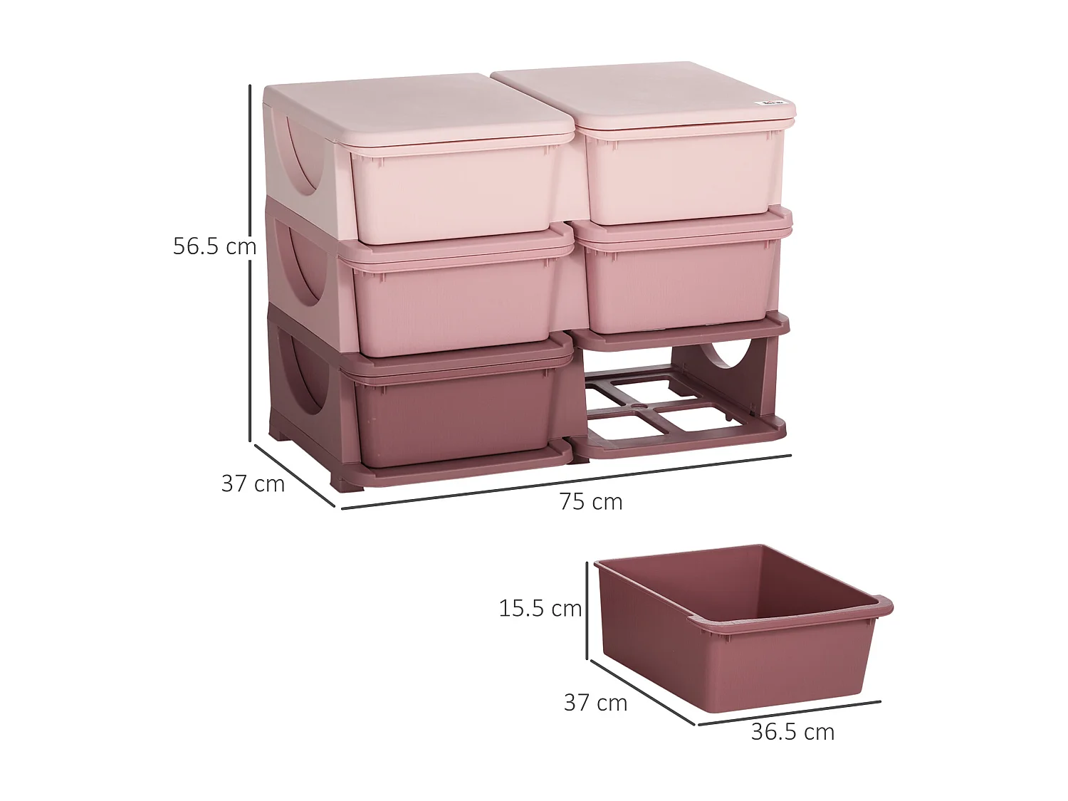 Cassettiera 6 cassetti per bambini con bordi arrotondati in pp rosa