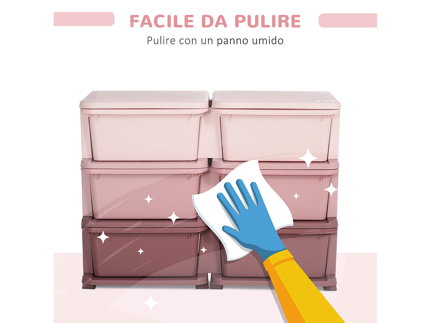 Cassettiera 6 cassetti per bambini con bordi arrotondati in pp rosa