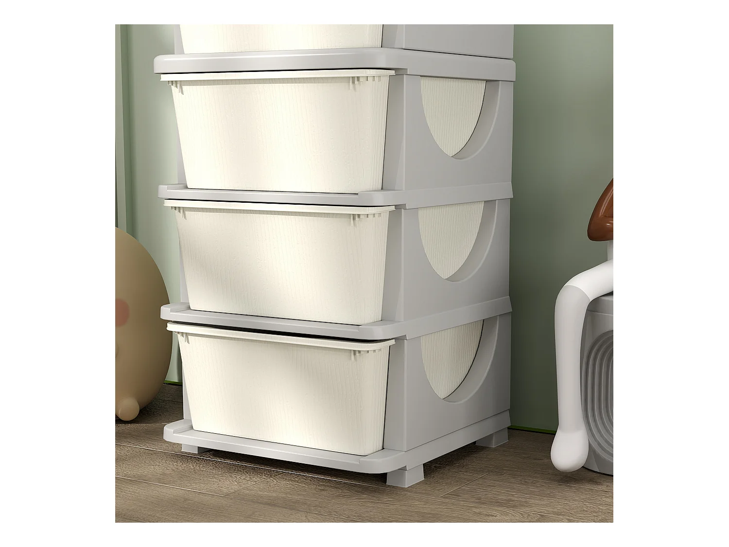 Cassettiera in plastica colorata 4 cassetti per bambini crema