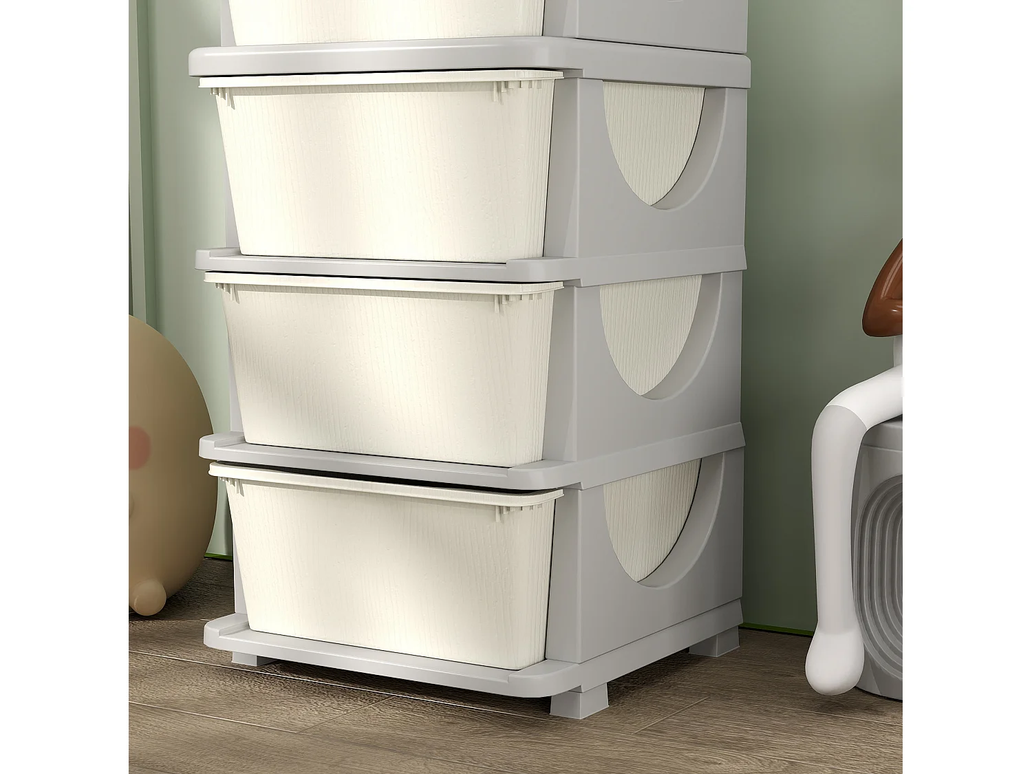 Cassettiera in plastica colorata 4 cassetti per bambini crema