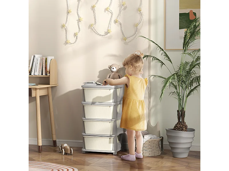 Cassettiera in plastica colorata 4 cassetti per bambini crema