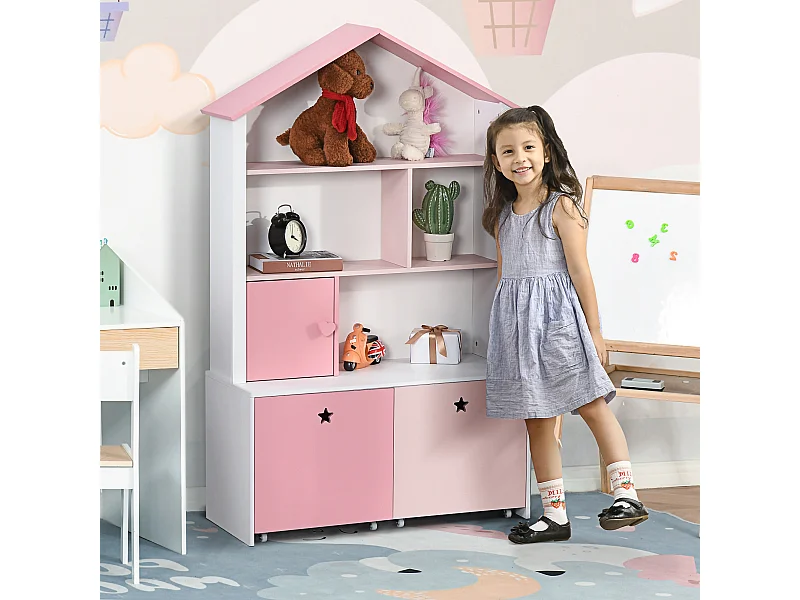 Libreria scaffale portagiochi per cameretta bambini mdf p2 rosa