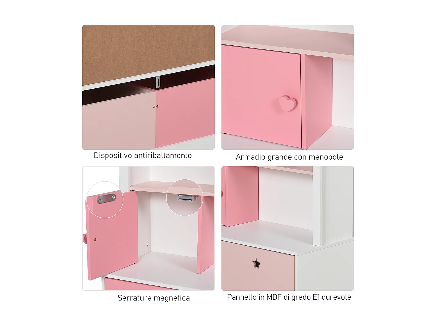 Libreria scaffale portagiochi per cameretta bambini mdf p2 rosa