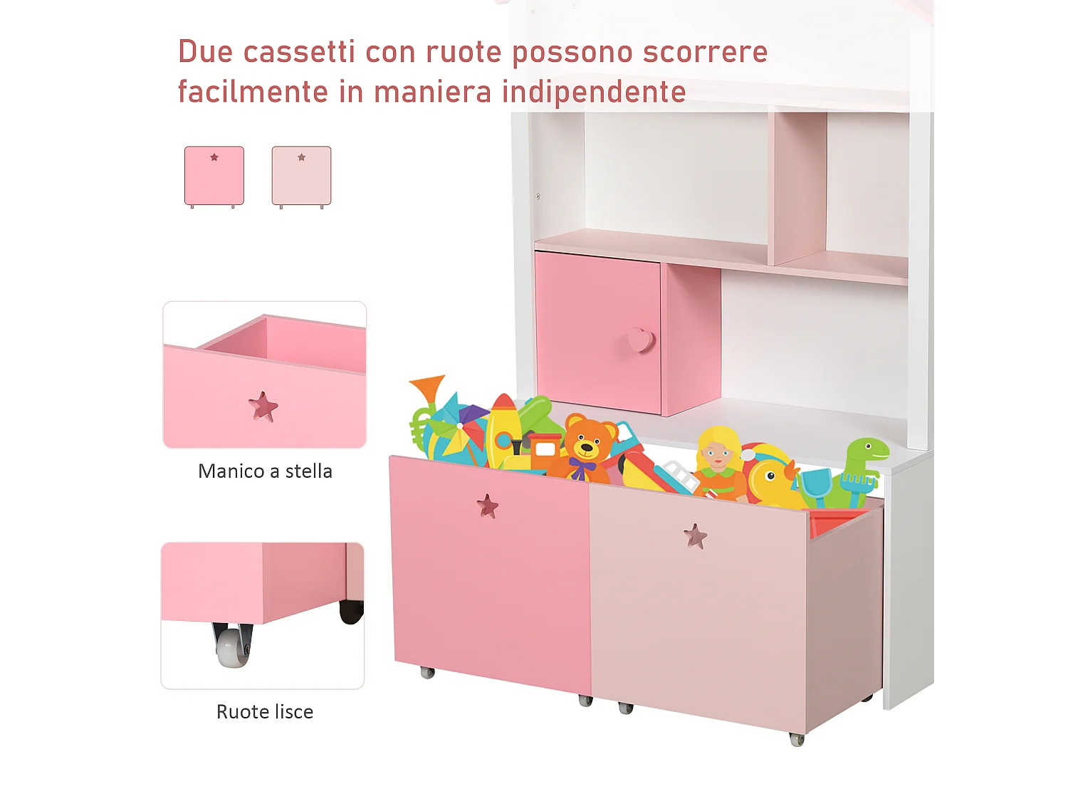 Libreria scaffale portagiochi per cameretta bambini mdf p2 rosa