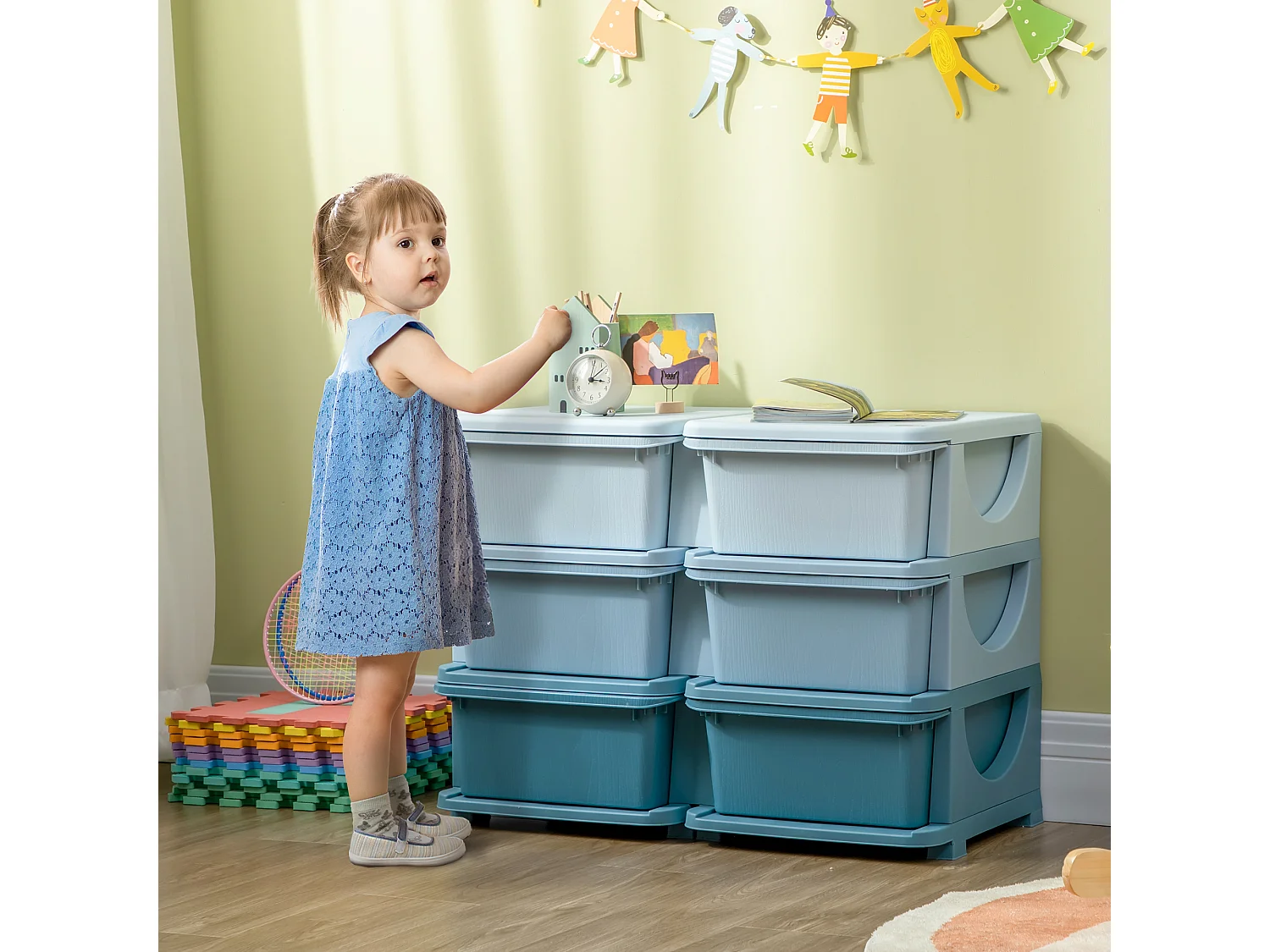 Cassettiera 6 cassetti per bambini con bordi arrotondati in pp blu