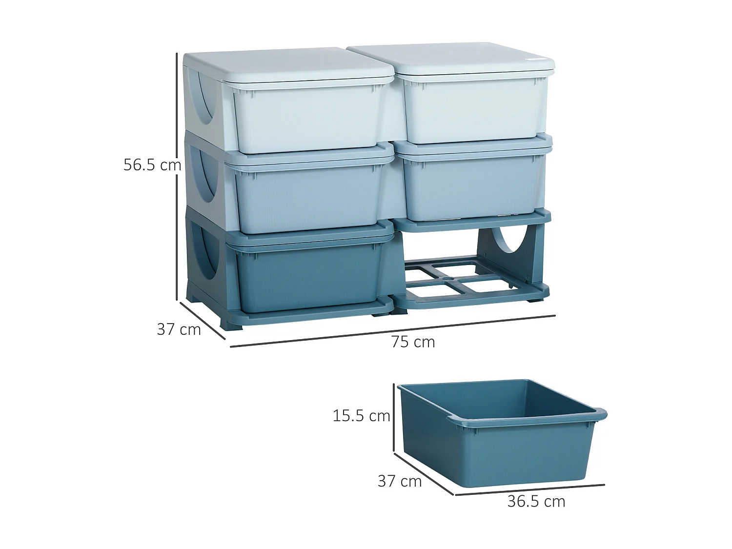 Cassettiera 6 cassetti per bambini con bordi arrotondati in pp blu