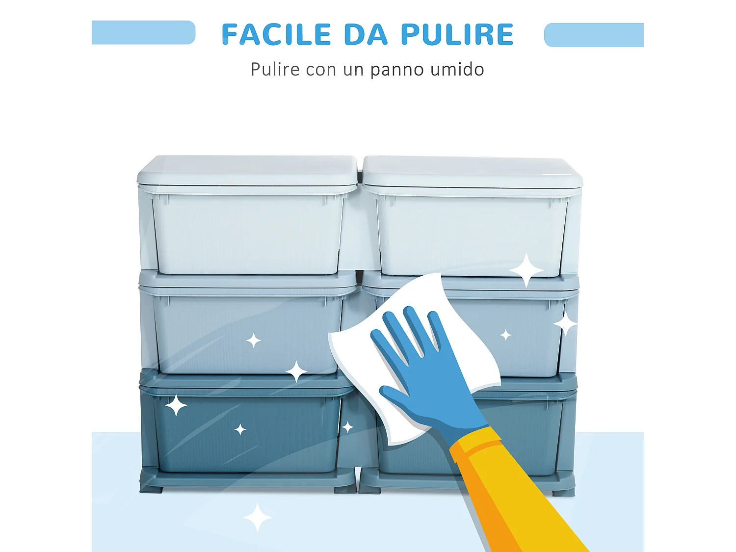 Cassettiera 6 cassetti per bambini con bordi arrotondati in pp blu