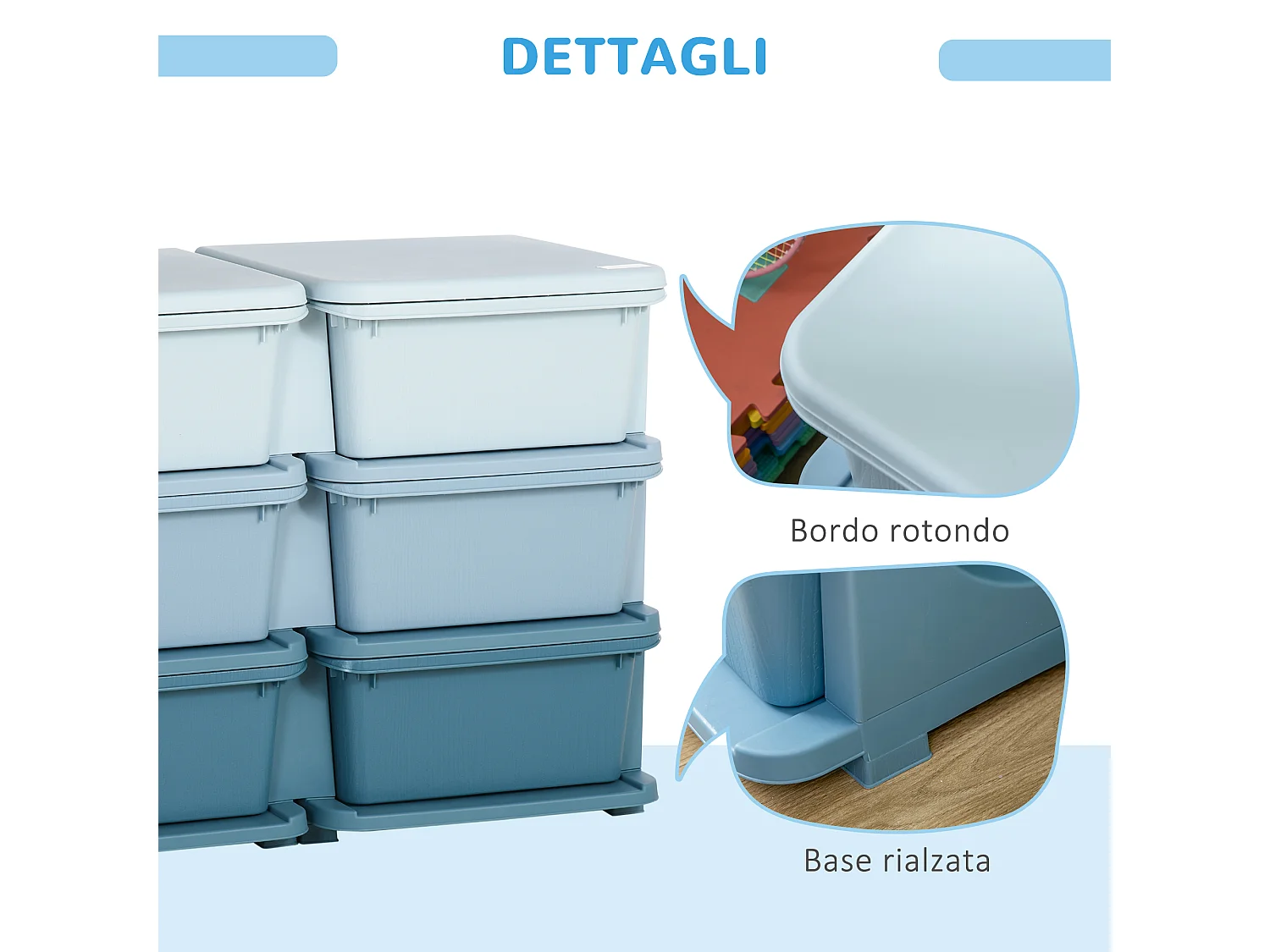 Cassettiera 6 cassetti per bambini con bordi arrotondati in pp blu