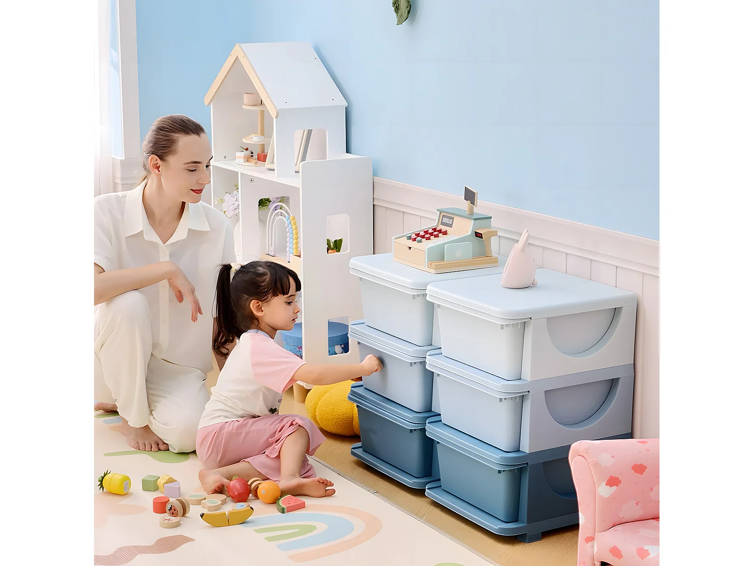 Cassettiera 6 cassetti per bambini con bordi arrotondati in pp blu