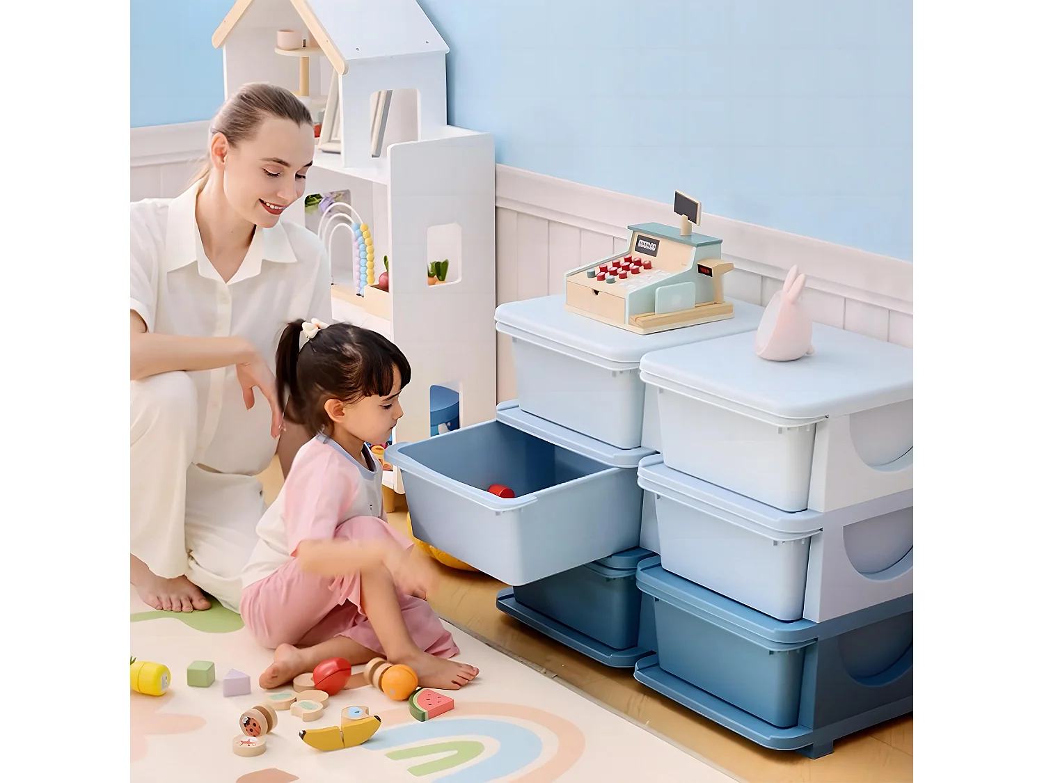 Cassettiera 6 cassetti per bambini con bordi arrotondati in pp blu