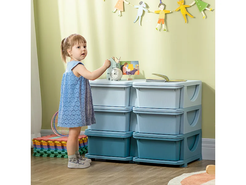 Cassettiera 6 cassetti per bambini con bordi arrotondati in pp blu